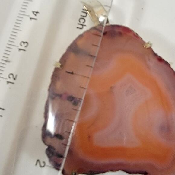 Handmade Silver Pendant with Natural Orange Agate Slice in Sterling Setting - Picture 9 of 10